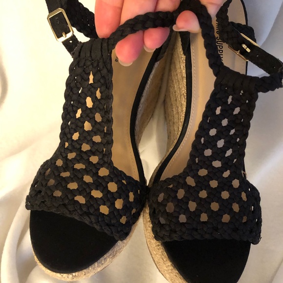 Black Wedge Sandals Macrame with Espadrille Heels - Picture 5 of 8